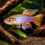 Plumed Lyretail (Fundulopanchax filamentosus) — Lyretail from Togo in driftwood aquarium visual — representative image - view 1