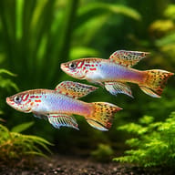 Plumed Lyretail (Fundulopanchax filamentosus) — Lyretail from Togo pair in planted aquarium visual — representative image - view 2