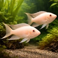 Lyretail Lamprologus Albino — pair in a planted aquarium — representative image - view 2