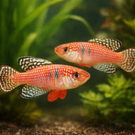 Magnificius Pearl Fish (Hypsolebias magnificus) pair in a covered planted species aquarium — representative image - view 2