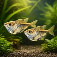 Marbled hatchetfish — Marbled hatchefish — pair in a planted aquarium — representative image - view 2