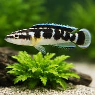 Masked Julie, Black and White (Julidochromis transcriptus) close view showing fin and scale detail — representative image - view 4