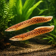 Zig-zag Spiny Eel (Mastacembelus armatus) moving through planted aquarium cover — representative image - view 2