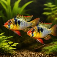 Black Ram Cichlid (Mikrogeophagus ramirezi) pair in a planted aquarium — representative image - view 2