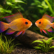 Gold Ram Cichlid Pair — Mikrogeophagus ramirezi — Dwarf Cichlid UK — pair in a planted aquarium — representative image - view 2