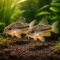 Mini Cory / Light-Spot Catfish (Gastrodermus nanus) pair in planted aquarium scene — representative image - view 2