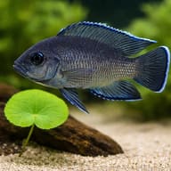 Representative digital illustration of adult-form Moore's Lamprologus near aquarium plants — representative image - view 4