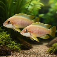 Mustax (Lamprologus mustax) — pair in a planted aquarium — representative image - view 2