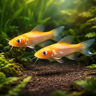Mystus sp. albino yellow 8 — pair in a planted aquarium — representative image - view 2