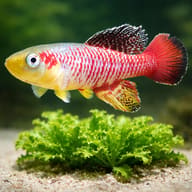 Gunther's Nothobranch representative above an aquarium plant; colour, sex and size are not guaranteed - view 4