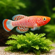 Pale red-orange Nothobranchius rachovii pattern reference; not a verified stock photograph - view 4