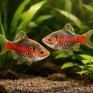 Odessa Barb (Pethia padamya) schooling pair in plants - view 3