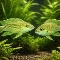 Olive Lamprologus — pair in a planted aquarium — representative image - view 2