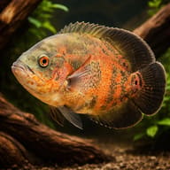 Oscar Cichlid (Astronotus ocellatus) in large driftwood aquarium scene — representative image - view 2