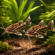 Painted Talking Catfish (Acanthodoras cataphractus) — pair in a planted aquarium — representative image - view 2