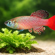 Palmquist's Nothobranch (Nothobranchius palmqvisti) size reference beside aquarium plants — representative image - view 4
