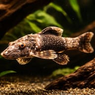 Parotocinclus spilurus on driftwood in a planted aquarium - view 1