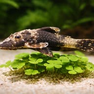 Parotocinclus spilurus beside aquarium plants for scale - view 4