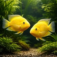 Two Yellow Parrot Cichlids in a planted aquarium — representative image - view 3