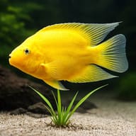 Yellow Parrot Cichlid showing adult scale near aquarium plants — representative image - view 5