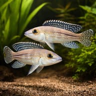Pearl-Lined Lamprologus, Fourspined (Lamprologus tetracanthus) — pair in a planted aquarium — representative image - view 2