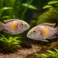 Super Red Kribensis Cichlid (Pelvicachromis pulcher) pair-style planted aquarium scene - view 2