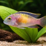Super Red Kribensis Cichlid (Pelvicachromis pulcher) scale and plant detail - view 4