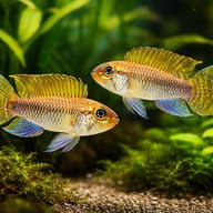 Pertensis Dwarf Cichlid — pair in a planted aquarium — representative image - view 2