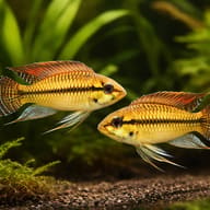 Pertensis Dwarf Cichlid yellow — pair in a planted aquarium — representative image - view 2