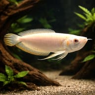 Silver Albino Arowana (Osteoglossum bicirrhosum) side profile in a large planted aquarium — representative image - view 1