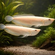 Silver Albino Arowana (Osteoglossum bicirrhosum) showing pale body and long fins — representative image - view 2