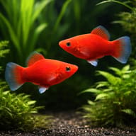 Platy Red — platy fish lifespan — pair in a planted aquarium — representative image - view 2
