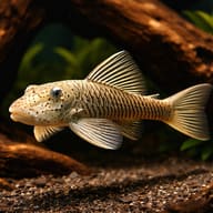 Chaetostoma thomsoni in a planted aquarium - view 1