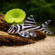L046 Hypancistrus zebra close view beside an aquarium plant - view 4
