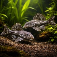 L048 Scobiancistrus sp. — L048 Scobinancistrus sp. Pleco (Scobinancistrus sp.) — pair in a planted aquarium - view 2