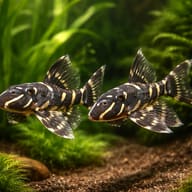 L204 Panaque sp. pair in a planted aquarium - view 2