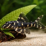 L204 Panaque sp. close view beside an aquarium plant - view 4