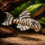 Stylised representative L236 Pleco (Hypancistrus seideli), basic grade, on driftwood - view 1