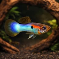 Poecilia ret. female koi tuxedo — Japan Blue Guppy - Male & Female - Poecilia Reticulata X Wingei - Livebearer - view 1