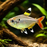 X Ray Tetra (Pristella maxillaris riddlei) in a planted aquarium - view 1