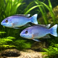 White Tail Acei Cichlid — 3-5cm Juvenile (Pseudotropheus acei) — pair in a planted aquarium — representative image - view 2