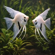 Pterophyllum scalare jaguar l.f pair in a planted aquarium - view 2