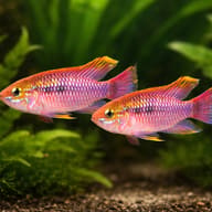 Pulchra Dwarf Cichlid red tail F1 — pair in a planted aquarium — representative image - view 2