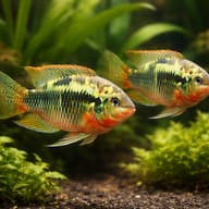 Red Breasted Cichlid, Red — pair in a planted aquarium — representative image - view 2