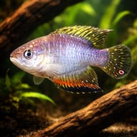 Red-Finned Pearl Killifish, Hypsolebias antenori, planted driftwood aquarium view — representative image - view 1