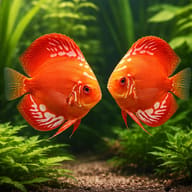 Red Marlboro Discus (Symphysodon aequifasciatus) domestic Symphysodon strain in a warm planted aquarium - view 2