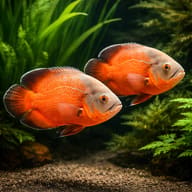 Red Oscar (Astronotus ocellatus) showing orange-red colour and broad body shape — representative image - view 2