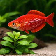 New Guinea Red Rainbowfish (Glossolepis incisus) showing adult scale near aquarium plants — representative image - view 4