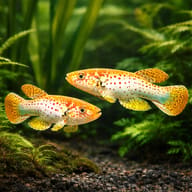 Red-Spotted Spot-Finned Killie (Rachovia pyropunctata) — pair in a planted aquarium — representative image - view 2