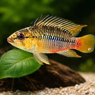 Red stroke Dwarf Cichlid — close view showing fin and scale detail — representative image - view 4